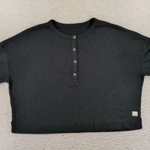Vuori Womens Black Cropped Henley Long Sleeve Top Relaxed Fit Drop Shoulder XL thumbnail 3