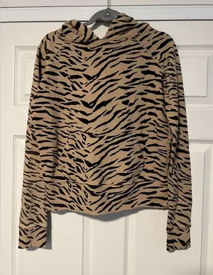 Nili Lotan Animal Print Zebra Hoody‎ Hoodie Sweater Sweatshirt Brown Black thumbnail 1