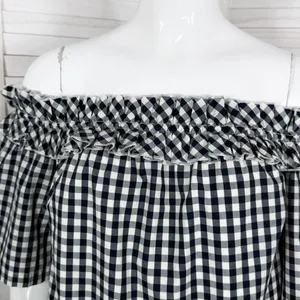 Vineyard Vines Gingham Check Off The Shoulder Shift‎ Mini Dress Black White XS thumbnail 5
