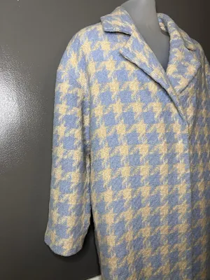 Baloot Coat Womens Small Blue Houndstooth Tweed 3/4 Sleeve Button Front Lined thumbnail 4