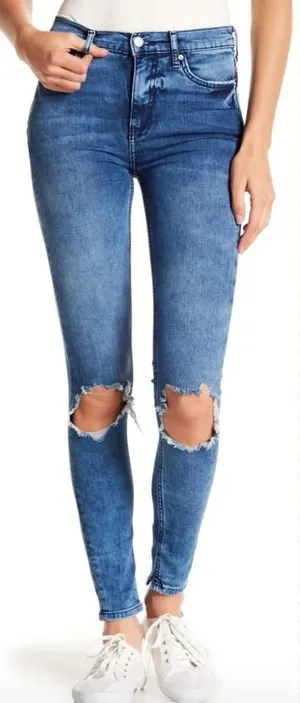 Free‎ People Busted Knee Skinny Jeans in Turquoise thumbnail 1