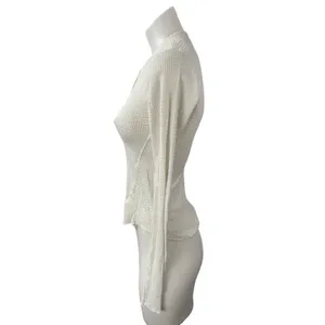 Free People Intimately Women's White Waffle Knit Long Sleeve Henley T Shrt Top S thumbnail 3