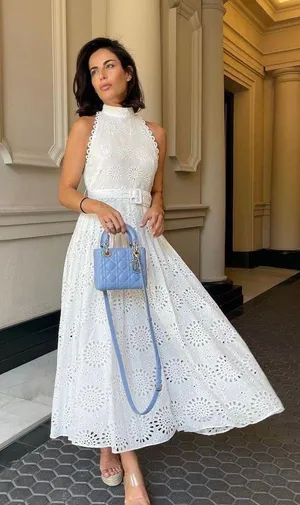 Zara maxi sun dress boho crochet belt lace halter flowy summer vacation thumbnail 1