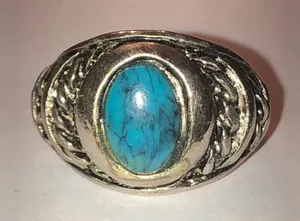 Vintage Silver Tone Faux Turquoise Adjustable Retro Boho Ring Blue thumbnail 1