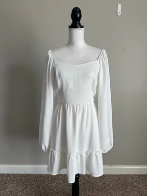 ALTAR'D STATE | White Square Neck Long-Sleeve Mini Dress Sz M thumbnail 3