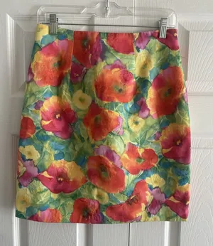 Maick‎ Harold Paris Floral Poppy Mini Skirt Womens Size 2 Vintage Ribbed Garden thumbnail 1