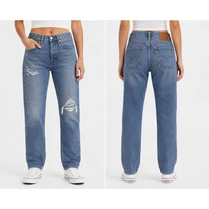Levis Premium 501 Original Cropped Jeans W27 L28 Distressed Medium Wash Blue thumbnail 2