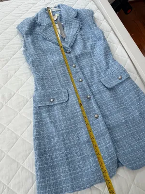Maeve Anthropologie Blue Tweed Sleeveless Blazer Mini Dress Preppy Mod Quiet Luxury Size 6 thumbnail 8
