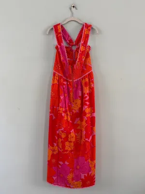 NWT J. Marie Lizzie Ric Rac Orange Floral Pink Preppy Summer‎ Midi Dress thumbnail 3