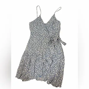 Altar’d State Blue Floral Wrap Dress Size M Spaghetti Strap Ruffle Hem thumbnail 3