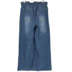Jeans Womens L Blue Denim Cotton Stretch Mid Rise Drawstring High Waist Wide Leg thumbnail 4