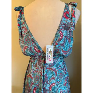 IndiaBoutique Sari Short Dress Coverup Paisley Turquoise Red OneSize boho resort thumbnail 6