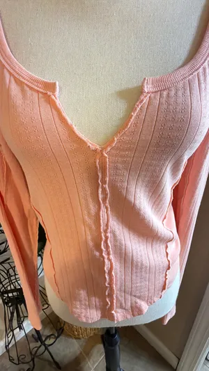 We The Free Peach Ribbed Long-Sleeve Button Cardigan thumbnail 3