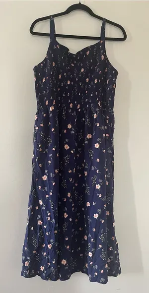 Old Navy Ditsy Floral Smocked Midi Dress XL Tall Navy Blue Pink Cottagecore Sundress thumbnail 1