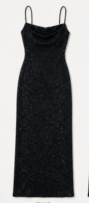 B. Darlin Black Rhinestone Glitter Bodycon Maxi Dress Spaghetti Strap Y2K Formal thumbnail 1