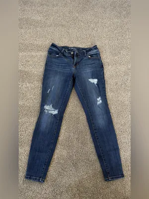 Maurices Dark Blue Distressed Skinny Jeans thumbnail 2