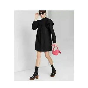 Wild Fable Black High Neck Poplin Victorian Puff Sleeve Dress thumbnail 3