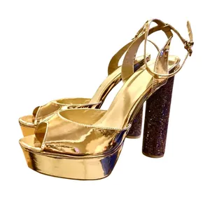 Wild Diva Ankle Strap Patent Rhinestone Wrapped Cylindrical Heels thumbnail 1