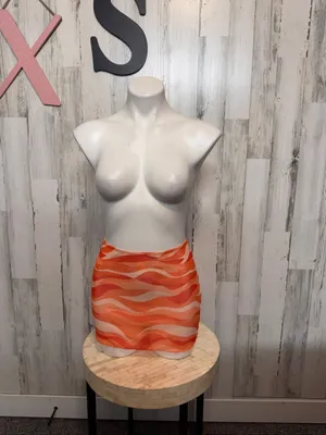 SheIn Retro Wave Sheer Mesh Mini Skirt Swim Cover Up Womens XS Orange Swirl thumbnail 2