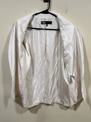 Zara pinstriped linen-blend blazer folded three-quarter sleeves front flap S thumbnail 5