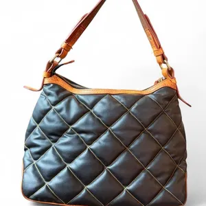 Dooney & Bourke Black Quilted Nylon Hobo Shoulder Bag Leather Tassels Y2K thumbnail 2