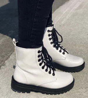 White Lace Up Combat Boots Size 11 thumbnail 1