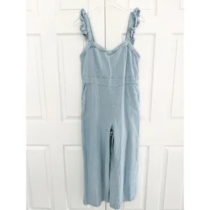 Baltic Born Madison Light Wash Denim Jumpsuit Ruffle Wide Leg Cottagecore XL thumbnail 3