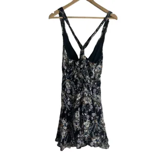 Free People Washed Ashore Black Floral Print Twist Back Mini Dress Size M thumbnail 9