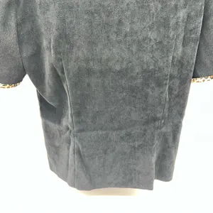 Courtenay Women’s Short Sleeve Casual Black Button Down Top w/Leopard Print Trim thumbnail 9