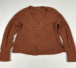 Free People Sweater Womens XL Orange Wrap Oversized Collarless Relaxed Open-Knit thumbnail 1