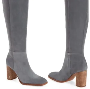 Sam Edelman Gray Suede Knee-High Block Heel Boots with Wood Stacked Heel thumbnail 1