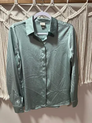 a new day Mint Green Satin Button-Down Shirt thumbnail 1