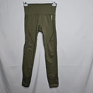 Gymshark olive green detailed seamless pull on stretchy workout leggings sz Med thumbnail 2