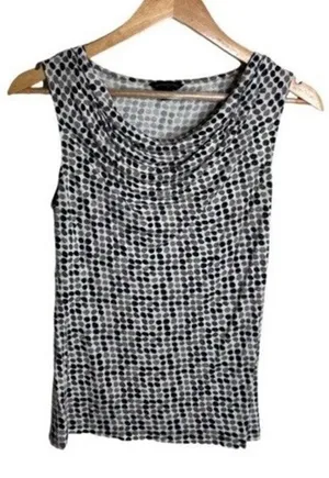 Banana Republic Cowl Neck Top Sleeveless Size XS Grey Oversized Polka Dot Office thumbnail 1