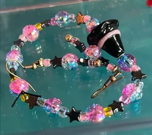 WITCHY HAT - Pink Blue Black Gold - handmade bracelet & nickel free earrings thumbnail 1