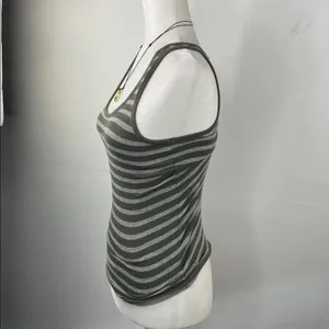 ATM Anthony Thomas Melillo Olive and Gray Striped Tank Top thumbnail 3