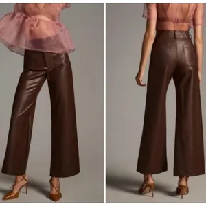 Anthropologie Maeve Colette Faux Leather Cropped Wide Leg Pants Brown Size 28 thumbnail 2