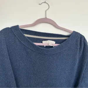 Brochu Walker Navy Blue Teddy Long Sleeve Crew Neck Tie Waist Sweater Blouse Med thumbnail 4