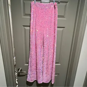 NWOT pink sequin glitter wide leg pants thumbnail 9