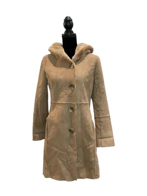 Calvin Klein Tan Hooded Faux Shearling Peacoat thumbnail 5