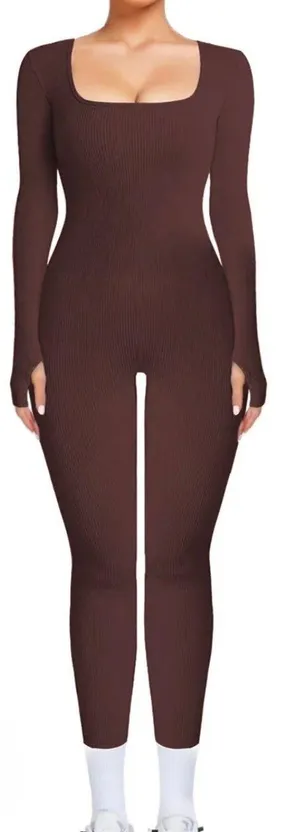 Ribbed Jumpsuit Brown Size M thumbnail 1