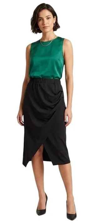 Halara Skirt Women's Med Black Midi Ruched Asymmetric Office Work Professional thumbnail 1