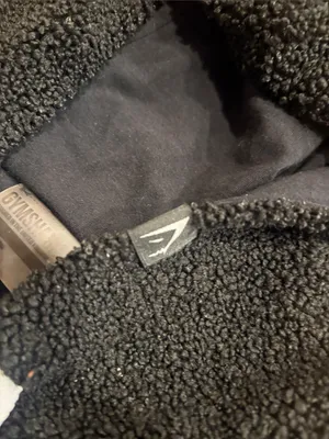 Gymshark Black Sherpa Zip Hoodie with White Tag Detail thumbnail 3