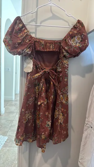 Altar'd State Floral Puff Sleeve Square Neck Knot Open Back Mini Dress thumbnail 3