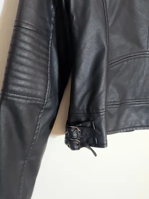 Celebrity Pink Black Faux Leather Moto Jacket Size Medium thumbnail 7