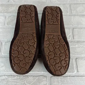 UGG Ansley Moccasin Slippers Womens 10 Brown Suede Shearling Fur Lined Zip Charm thumbnail 12