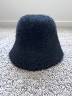 Black fuzzy bucket hat, adjustable thumbnail 2