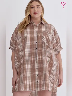 New!Entro Boutique Plaid collared button half sleeve mini dress Size 2X thumbnail 3