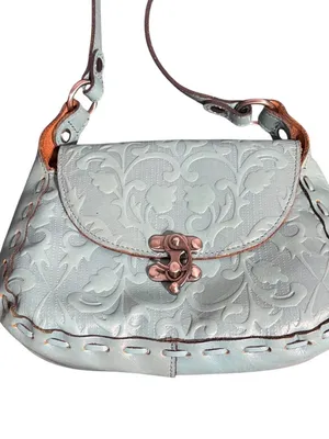 Patricia Nash Micaela Teal Shoulder Bag Tooled Embossed Leather Swinglock Suede thumbnail 2
