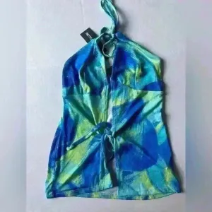 PrettyLittleThings Women’s Blue‎ Abstract Floral Burn Out Printed Top Size 6 thumbnail 2